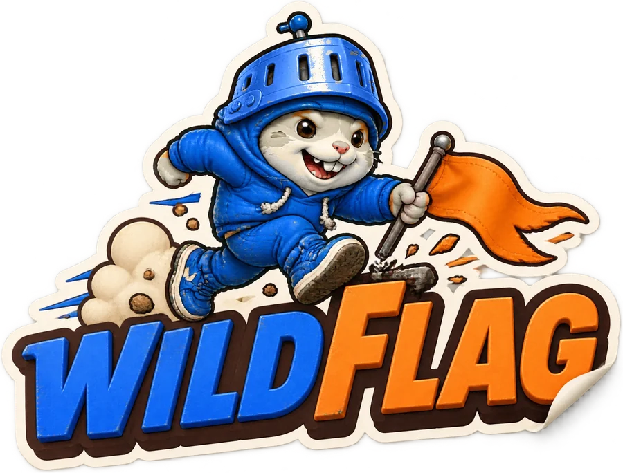 WILDFLAG: a hamster in a blue knight's helmet and hoodie runs off with an orange flag.